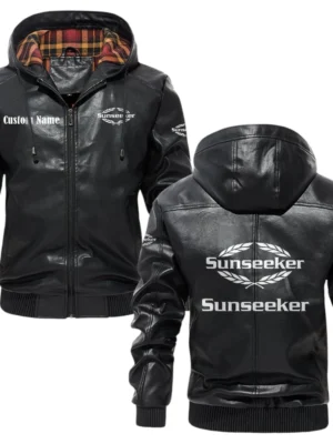 Sunseeker Exclusive Logo Hooded Jacket PU Leather x Durable Windproof Warm Soft Checkered Lining, Custom Name HG270325Y47JHLCT1SUN