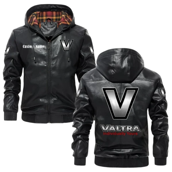 Valtra Hooded Jacket PU Leather x Durable Windproof Warm Soft Checkered Lining, Custom Name HG270325Y47JHLCT1TAL