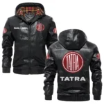 Tatra Trucks Exclusive Logo Hooded Jacket PU Leather x Durable Windproof Warm Soft Checkered Lining, Custom Name HG270325Y47JHLCT1TAT