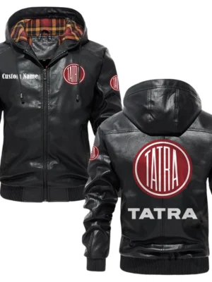 Tatra Trucks Exclusive Logo Hooded Jacket PU Leather x Durable Windproof Warm Soft Checkered Lining, Custom Name HG270325Y47JHLCT1TAT