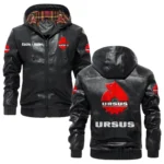 Ursus Exclusive Logo Hooded Jacket PU Leather x Durable Windproof Warm Soft Checkered Lining, Custom Name HG270325Y47JHLCT1URS