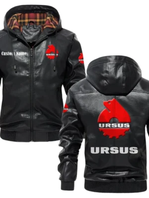 Ursus Exclusive Logo Hooded Jacket PU Leather x Durable Windproof Warm Soft Checkered Lining, Custom Name HG270325Y47JHLCT1URS