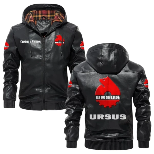 Ursus Exclusive Logo Hooded Jacket PU Leather x Durable Windproof Warm Soft Checkered Lining, Custom Name HG270325Y47JHLCT1URS