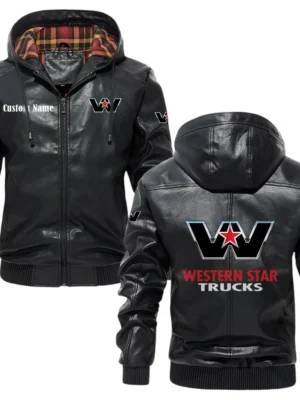 Wester Star Exclusive Logo Hooded Jacket PU Leather x Durable Windproof Warm Soft Checkered Lining, Custom Name HG270325Y47JHLCT1WES