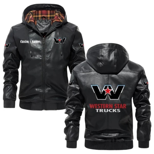 Wester Star Exclusive Logo Hooded Jacket PU Leather x Durable Windproof Warm Soft Checkered Lining, Custom Name HG270325Y47JHLCT1WES