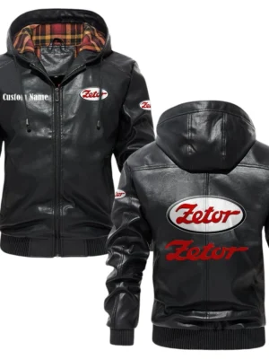 Zetor Exclusive Logo Hooded Jacket PU Leather x Durable Windproof Warm Soft Checkered Lining, Custom Name HG270325Y47JHLCT1ZET