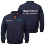 Engineered Marine Systems Exclusive Logo Men Bomber Jacket Windproof Coat Multi Pockets, Custom Name HIDI310325Y51BJ2EMS