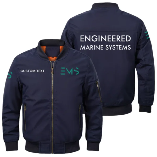 Engineered Marine Systems Exclusive Logo Men Bomber Jacket Windproof Coat Multi Pockets, Custom Name HIDI310325Y51BJ2EMS