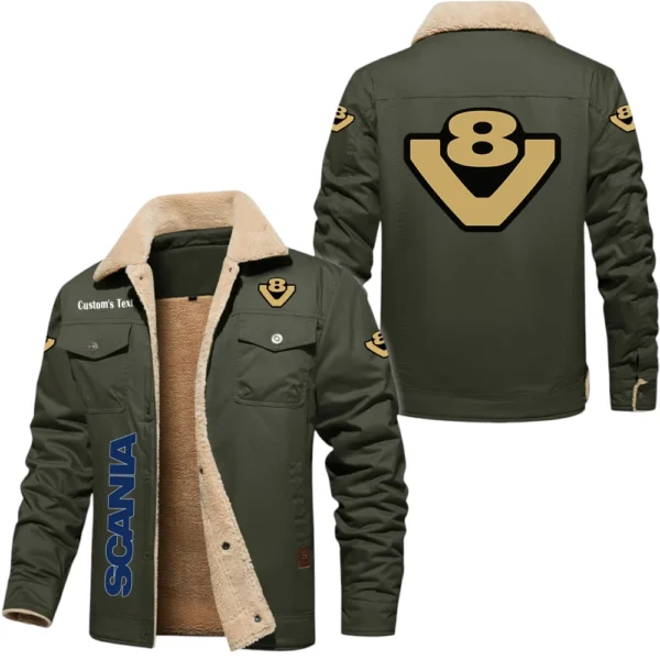 Scania V8 Exclusive Logo Fleece-lined Thick Jacket, Fur Lapel Collar Keep Warm Custom Name TN170325Y10FLJCT1SCA