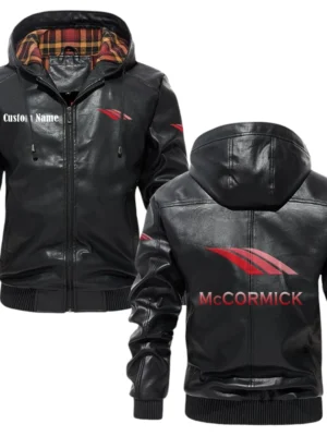 McCormick Exclusive Logo Hooded Jacket PU Leather x Durable Windproof Warm Soft Checkered Lining, Custom Name HG010425Y47JHLCT1MCC