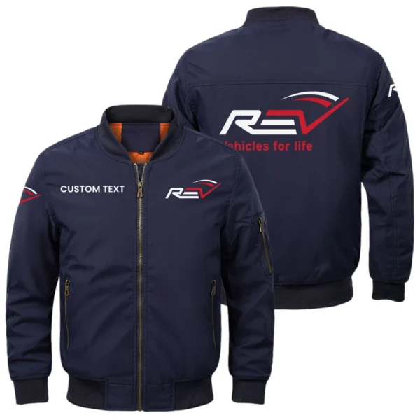 REV Group Exclusive Logo Men Bomber Jacket Windproof Coat Multi Pockets, Custom Name HIDI010425Y51BJ2REV
