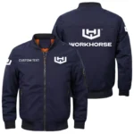 Workhorse Trucks Exclusive Logo Men Bomber Jacket Windproof Coat Multi Pockets, Custom Name HIDI010425Y51BJ2WHT