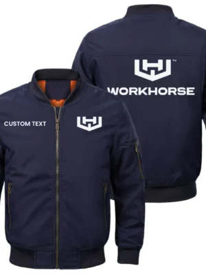 Workhorse Trucks Exclusive Logo Men Bomber Jacket Windproof Coat Multi Pockets, Custom Name HIDI010425Y51BJ2WHT